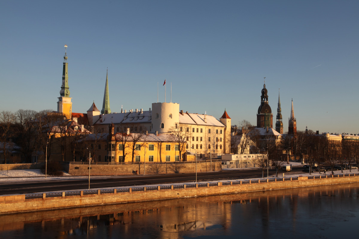 Riga Castle with Church steeples